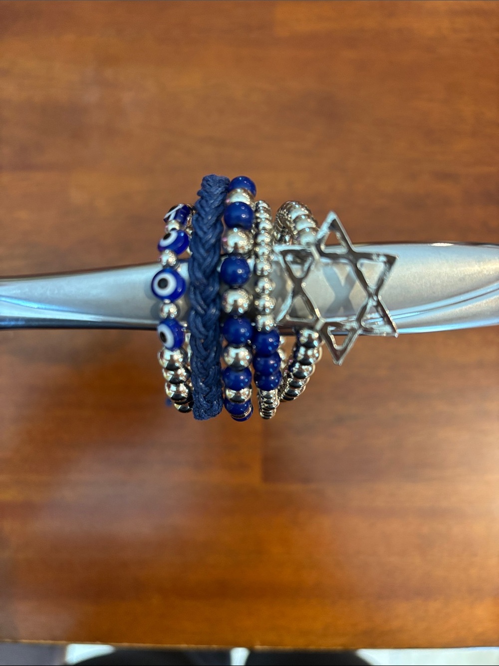Navy Blue Layered Bead & Star Charm Bracelet Set